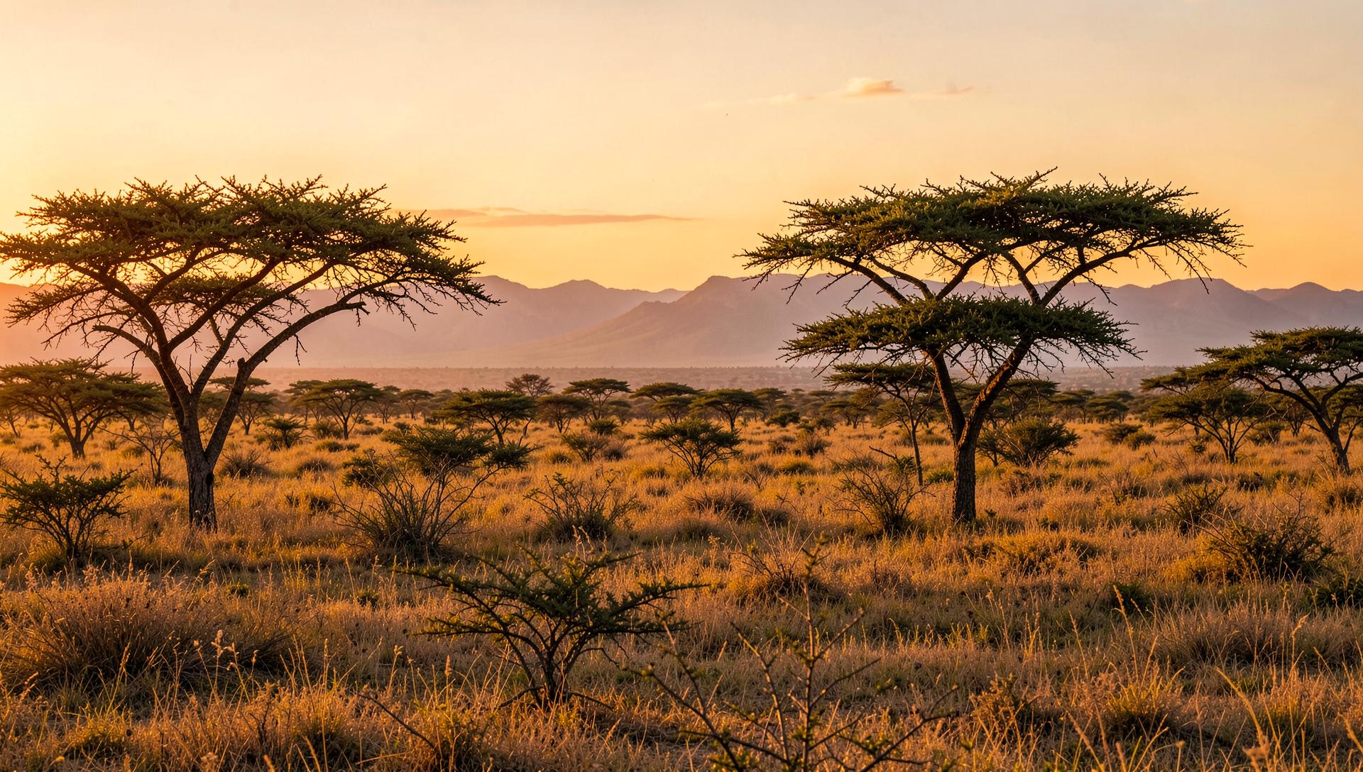 Sabana africana amb acàcies al capvespre